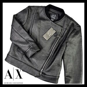 Armani Exchange A|X Women's Faux Leather Textured Crop Moto Jacket Size (XS) NWT